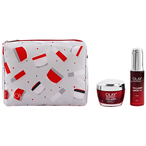 Olay Regenerist Collagen Peptide 24 Moisturiser Cream & Serum - Get, Set, Bounce, Giftpack, 80 g (Get Free Pouch) 
