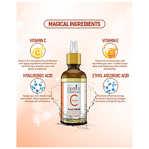 Spantra Vitamin C Facial Serum - Brightens, Healthier Skin, With Hyaluronic Acid, 50 ml  