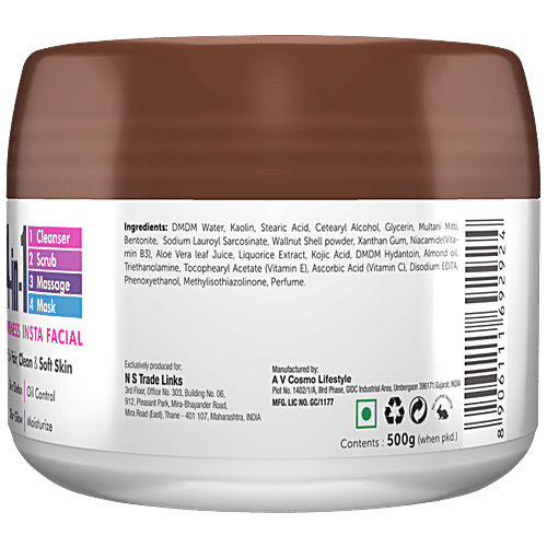 Spantra 4 in 1 Fairness Insta Facial - Detoxifies & Oil Control, Moisturises & Imparts Glow, 500 g  