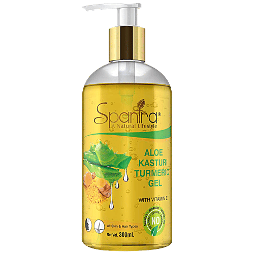 Spantra Aloe Kasturi Turmeric Gel - Brightening, Prevents Breakouts,  For Hair, Face, Body, 300 ml  