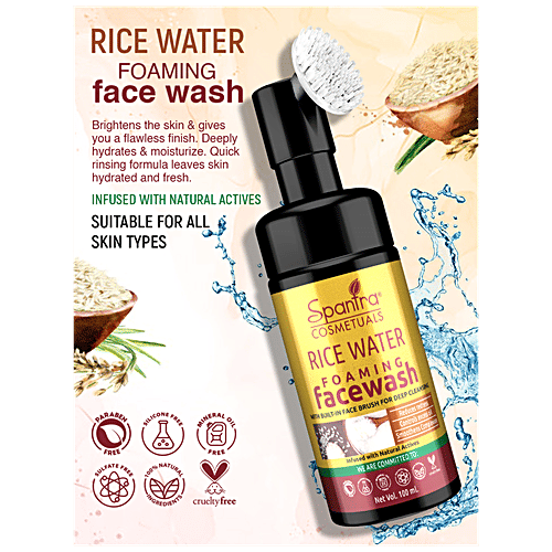 Spantra Rice Water Foaming Face Wash - Built In Brush,Reduces Redness, Controls Excess Oil, For Clear Skin, 100 ml  