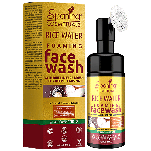 Spantra Rice Water Foaming Face Wash - Built In Brush,Reduces Redness, Controls Excess Oil, For Clear Skin, 100 ml  