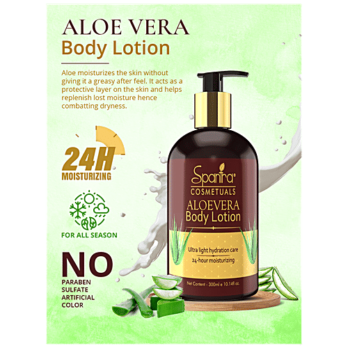 Spantra Aloe Vera Body Lotion - Natural, Prevents Dryness, 24 Hours Hydration, Enriched With Natural Oils, 300 ml  