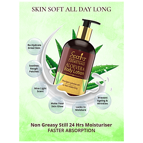 Spantra Aloe Vera Body Lotion - Natural, Prevents Dryness, 24 Hours Hydration, Enriched With Natural Oils, 300 ml  