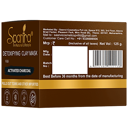 Spantra Detoxifying Clay Mask With Activated Charcoal - Removes Toxins & Impurities, For Clear Skin, 125 g