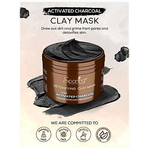 Spantra Detoxifying Clay Mask With Activated Charcoal - Removes Toxins & Impurities, For Clear Skin, 125 g
