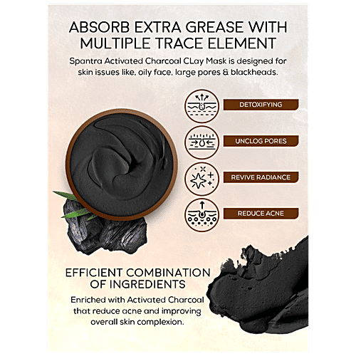 Spantra Detoxifying Clay Mask With Activated Charcoal - Removes Toxins & Impurities, For Clear Skin, 125 g