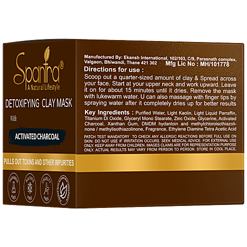 Spantra Detoxifying Clay Mask With Activated Charcoal - Removes Toxins & Impurities, For Clear Skin, 125 g
