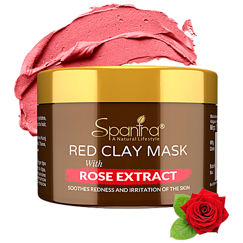 Spantra Red Clay Face Mask With Rose Extract - Soothes Inflammation & Redness, For Clear Skin, 125 g  