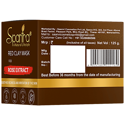 Spantra Red Clay Face Mask With Rose Extract - Soothes Inflammation & Redness, For Clear Skin, 125 g  
