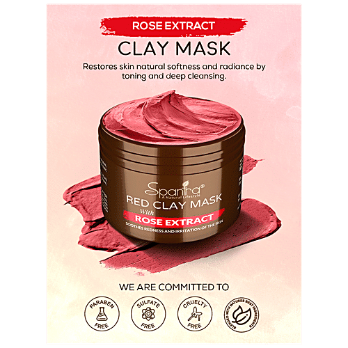 Spantra Red Clay Face Mask With Rose Extract - Soothes Inflammation & Redness, For Clear Skin, 125 g  