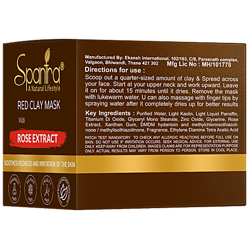 Spantra Red Clay Face Mask With Rose Extract - Soothes Inflammation & Redness, For Clear Skin, 125 g  