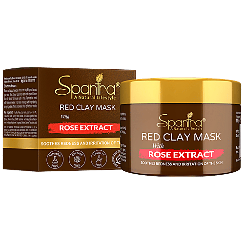Spantra Red Clay Face Mask With Rose Extract - Soothes Inflammation & Redness, For Clear Skin, 125 g  