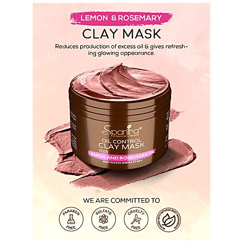 Spantra Oil Control Clay Mask - Lemon & Rosemary Oil, Detoxifies & Mattifies Skin, Prevents Blackheads, Breakouts, 125 g  
