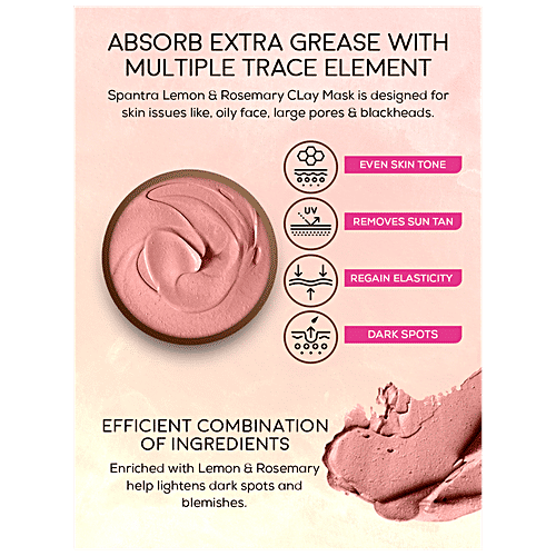 Spantra Oil Control Clay Mask - Lemon & Rosemary Oil, Detoxifies & Mattifies Skin, Prevents Blackheads, Breakouts, 125 g  