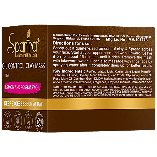 Spantra Oil Control Clay Mask - Lemon & Rosemary Oil, Detoxifies & Mattifies Skin, Prevents Blackheads, Breakouts, 125 g  