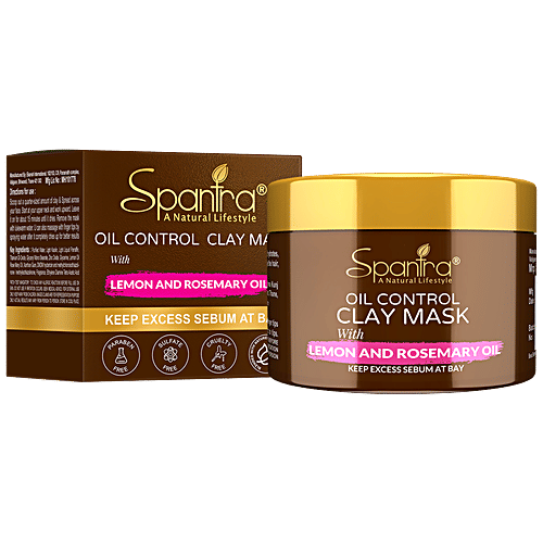 Spantra Oil Control Clay Mask - Lemon & Rosemary Oil, Detoxifies & Mattifies Skin, Prevents Blackheads, Breakouts, 125 g  