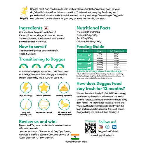 Doggos  Big Monster - Fresh Pet Food, All Natural, Balanced Nutrition, Suitable For All Dogs, 200 g (Pack of 4) 