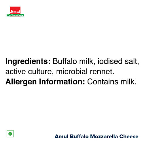 Amul Buffalo Mozzarella Cheese Block - Fresh & Tasty, Perfect For Pizza, Toasts, 200 g  