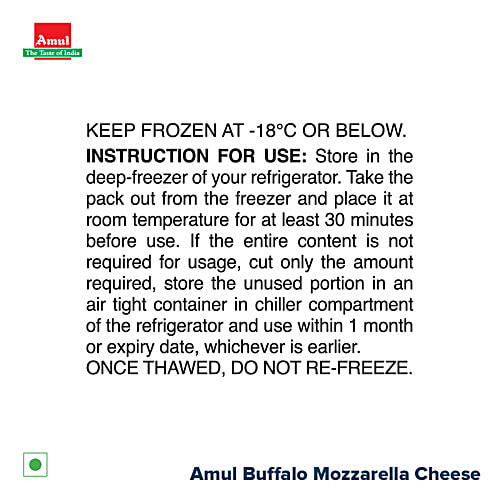 Amul Buffalo Mozzarella Cheese Block - Fresh & Tasty, Perfect For Pizza, Toasts, 200 g  