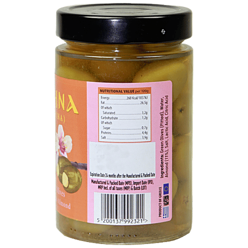 Buy AOHNA Green Olives Stuffed With Almonds, Traditional Greek Snack/Condiment, Antioxidant
