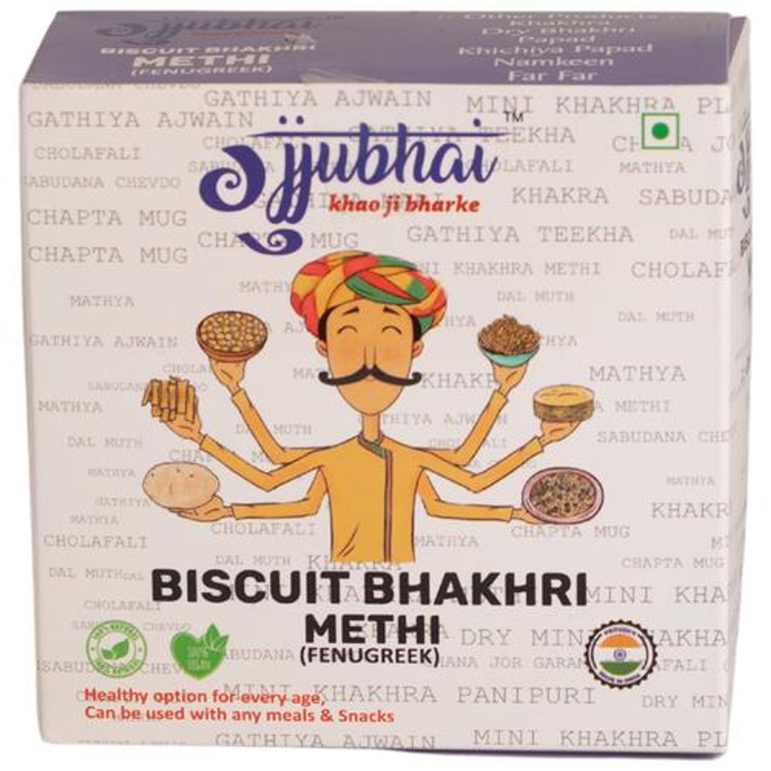 Gujjubhai Biscuit - Bhakhri Methi, 100% Natural & Vegan, Traditional Gujarati Snack, 180 g Box