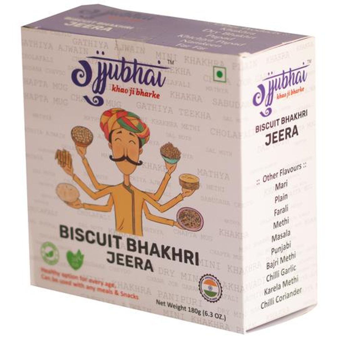 Gujjubhai Biscuit - Bhakhri Jeera, 100% Natural & Vegan, Traditional Gujarati Snack, 180 g Box
