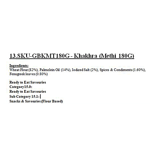 Gujjubhai Methi Khakhra - Wheat Flour, Natural & Vegan, Healthy Snack, No Maida, 180 g Box 