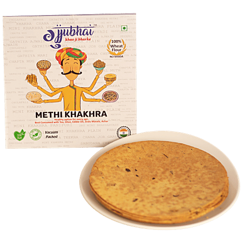 Gujjubhai Methi Khakhra - Wheat Flour, Natural & Vegan, Healthy Snack, No Maida, 180 g Box 