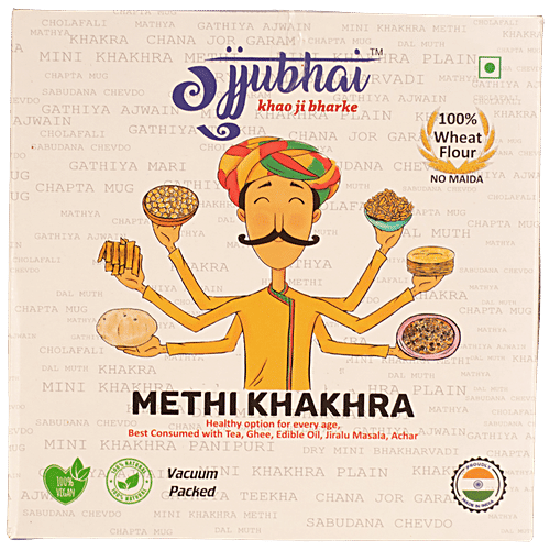 Gujjubhai Methi Khakhra - Wheat Flour, Natural & Vegan, Healthy Snack, No Maida, 180 g Box 
