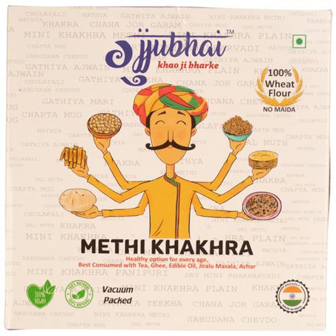 Gujjubhai Methi Khakhra - 100% Wheat Flour, Natural & Vegan, Healthy Snack, No Maida, 180 g Box