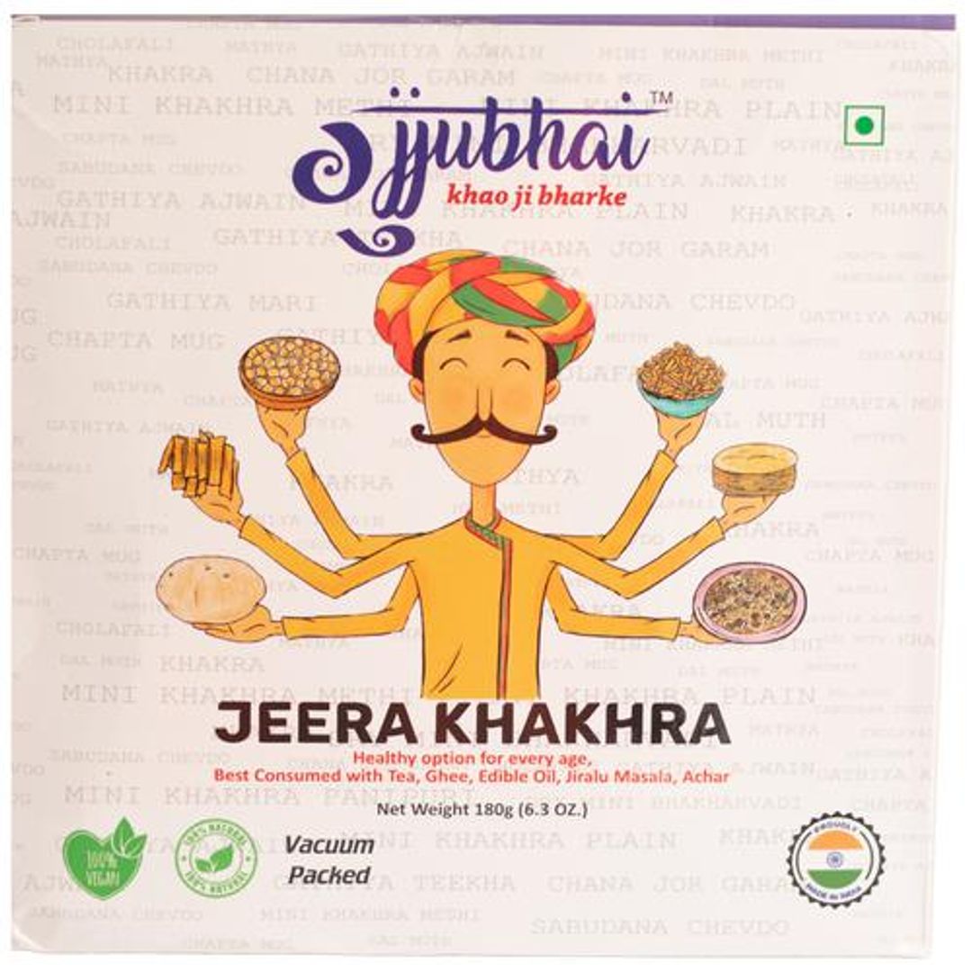 Gujjubhai Jeera Khakhra - 100% Natural & Vegan, Traditional Gujarati Snack, 180 g Box