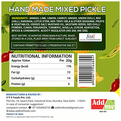 Buy Add Me Handmade Mixed Pickle In Mustard Oil Tangy, Traditional