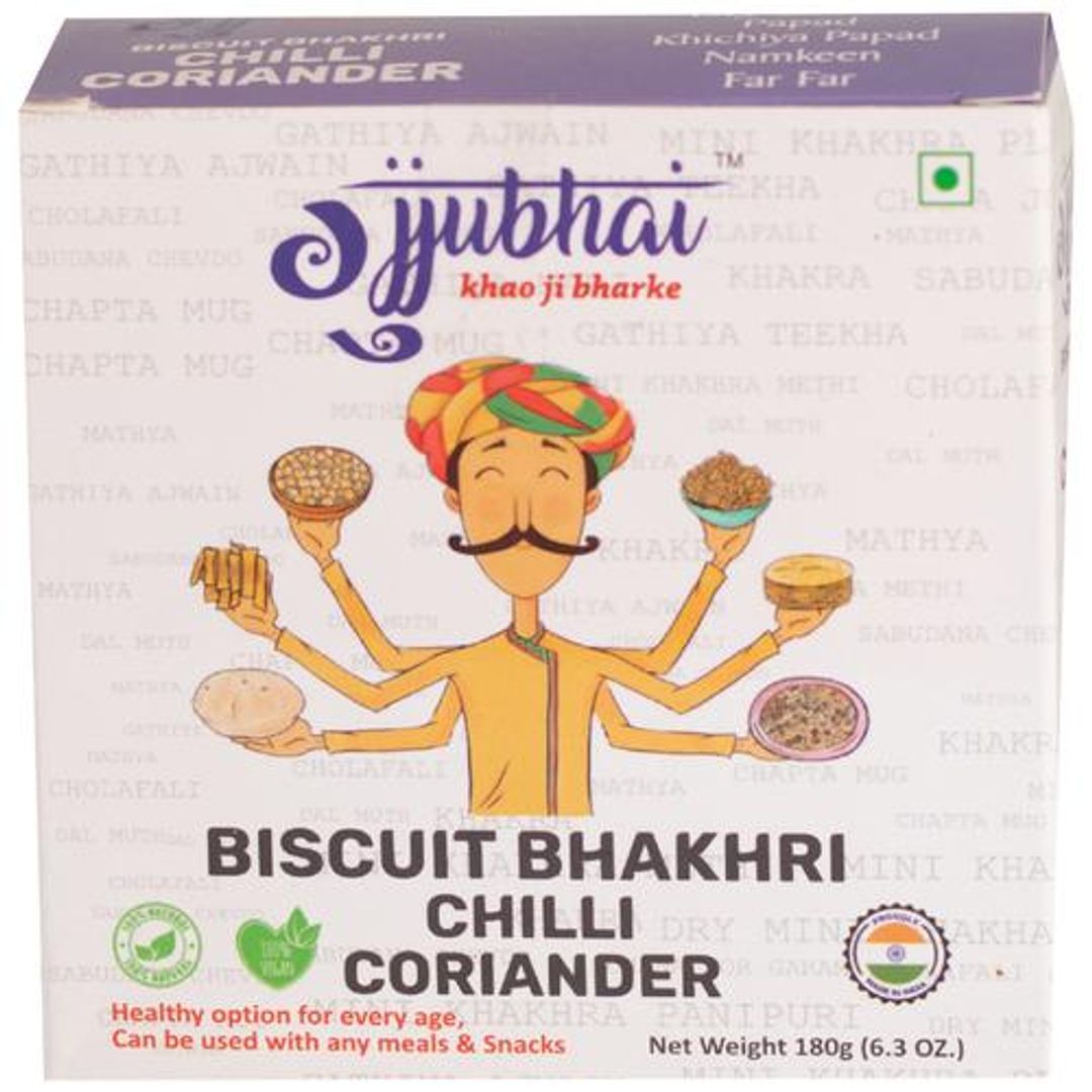 Gujjubhai Chilli Coriander Bhakhri - 100% Wheat Flour, Natural & Vegan, Healthy Snack, No Maida, 180 g Box