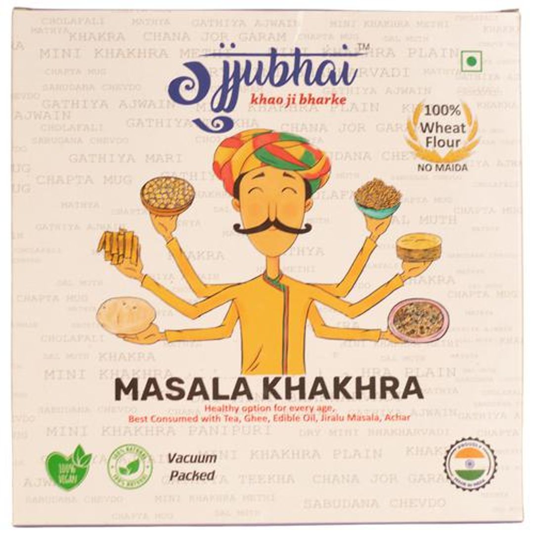 Gujjubhai Masala Khakhra - 100% Wheat Flour, Natural & Vegan, Healthy Snack, No Maida, 180 g Box