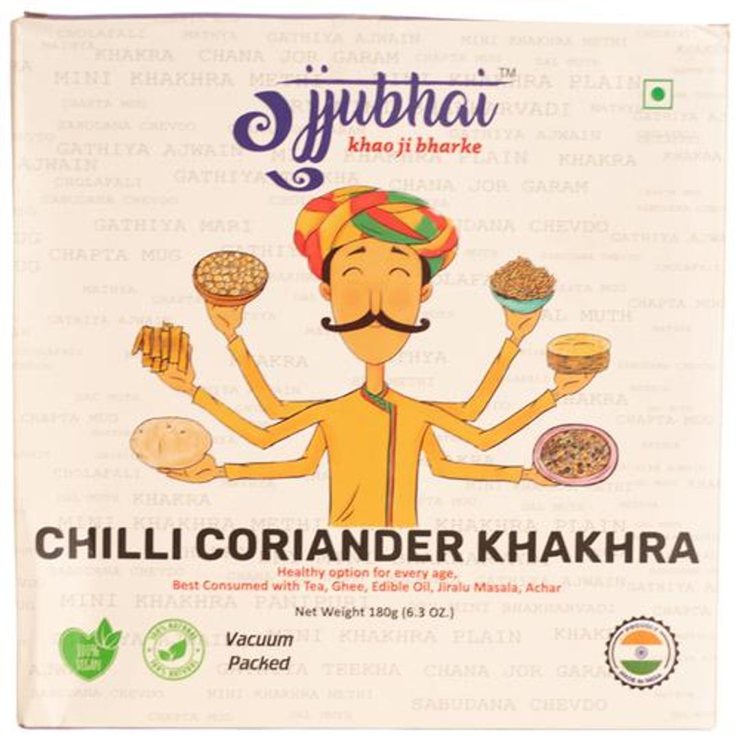 Gujjubhai Chilli Coriander Khakhra - 100% Natural & Vegan, Traditional Gujarati Snack, 180 g Box