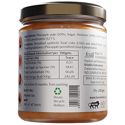 Buy Havmi Pineapple Fruit Jam Tangy Flavour, Rich In Nutrients & Fibre Online at Best Price of