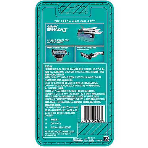 Gillette Mach 3 Special Edition - Men’s Razor,Skin Guard, 3-Blades With Battlegrounds Mobile India Pop-Socket, 1 pc (Free Gaming Pop-Socket) 