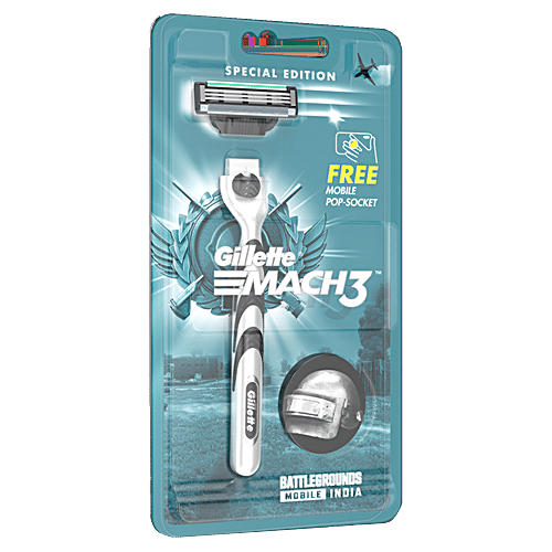 Gillette Mach 3 Special Edition - Men’s Razor,Skin Guard, 3-Blades With Battlegrounds Mobile India Pop-Socket, 1 pc (Free Gaming Pop-Socket) 