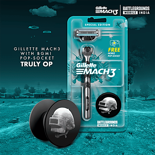 Gillette Mach 3 Special Edition - Men’s Razor,Skin Guard, 3-Blades With Battlegrounds Mobile India Pop-Socket, 1 pc (Free Gaming Pop-Socket) 