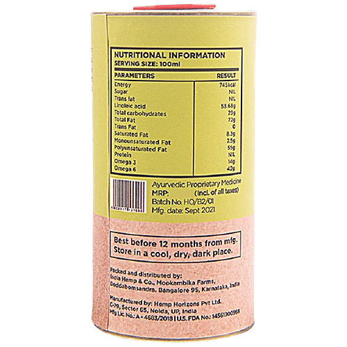 Buy India Hemp and Co Hemp Seed Oil Nourishing Cold Pressed, Rich In Omega3, 6 Fatty Acids