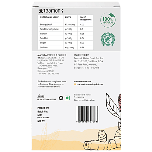 Teamonk High Mountain Turmeric Ginger Loose Leaf Green Tea - Boosts Immunity & Aids Digestion, 50 Cups, 100 g  