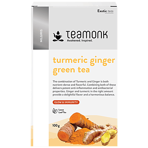 Teamonk High Mountain Turmeric Ginger Loose Leaf Green Tea - Boosts Immunity & Aids Digestion, 50 Cups, 100 g  