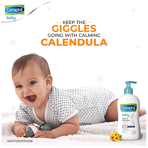 Cetaphil Baby Wash & Shampoo - With Organic Calendula, pH Balanced, Moisturising, For Hair, Body, 400 ml  