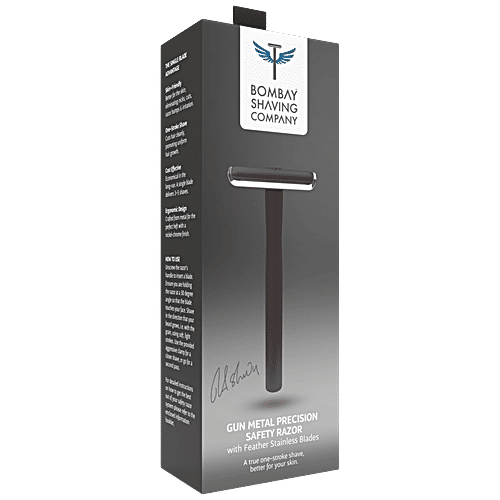 Bombay Shaving Company Gun Metal Precision Safety Razor - 5 Platinum Coated Feather Blades, 1 pc (1 Unit + 5 Blades) 