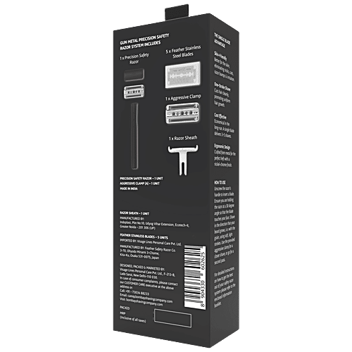 Bombay Shaving Company Gun Metal Precision Safety Razor - 5 Platinum Coated Feather Blades, 1 pc (1 Unit + 5 Blades) 