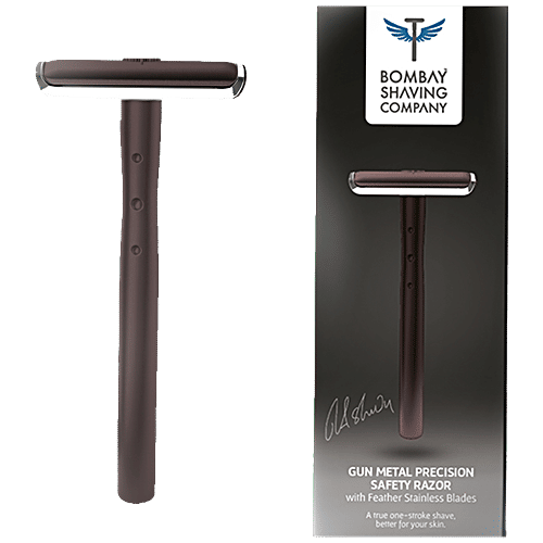 Bombay Shaving Company Gun Metal Precision Safety Razor - 5 Platinum Coated Feather Blades, 1 pc (1 Unit + 5 Blades) 