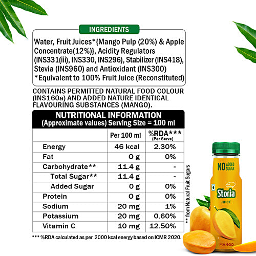 Buy Storia 100 Fruit Juice Mango/Aam, No Added Sugar & No