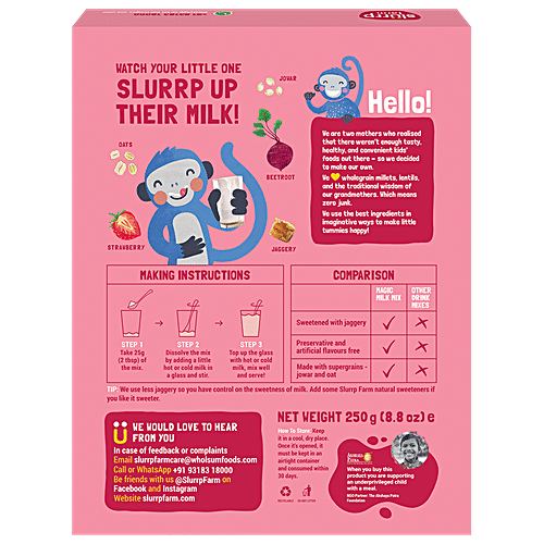 Slurrp Farm Berry Milk Mix - No Sugar, Sweetened With Jaggery Powder, Contains Oats & Jowar, 250 g  