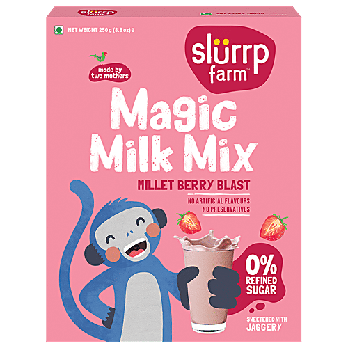 Slurrp Farm Berry Milk Mix - No Sugar, Sweetened With Jaggery Powder, Contains Oats & Jowar, 250 g  